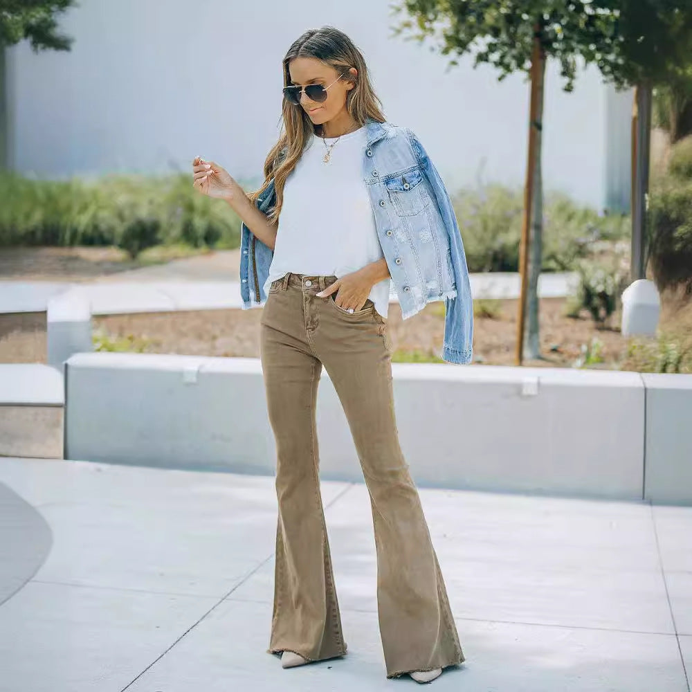 Damen Schlagjeans im Vintage-Stil mit hohem Bund