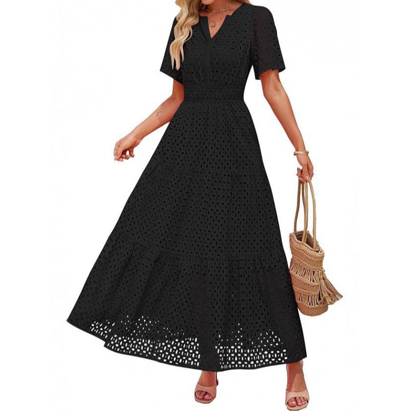 Damen Maxikleid mit gehäkeltem Muster R&B