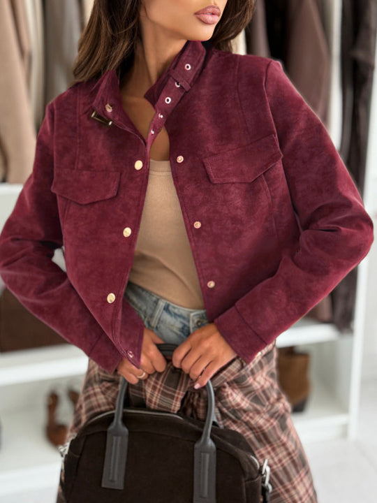 Damen elegante Jacke aus weichem Wildleder mit Knopfdetails R&B