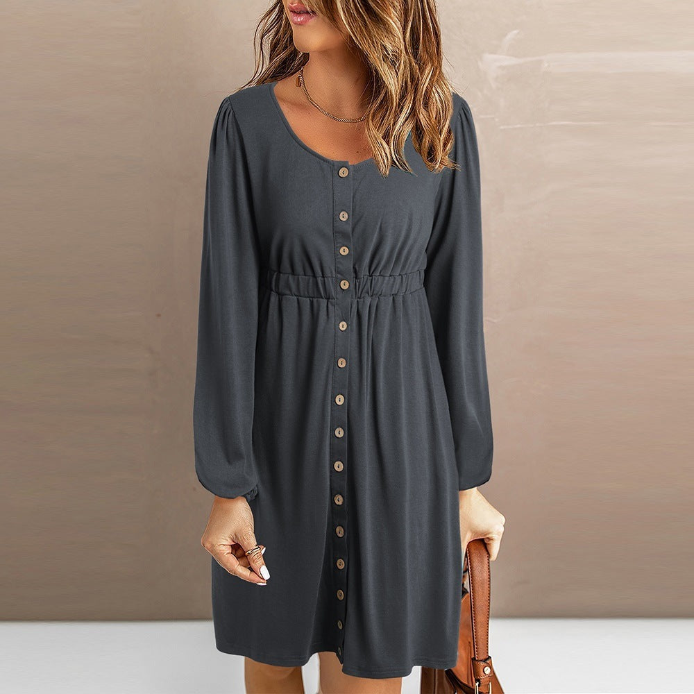 Damen Sommerliches Knopfkleid mit tailliertem Schnitt und langen Ärmeln R&B