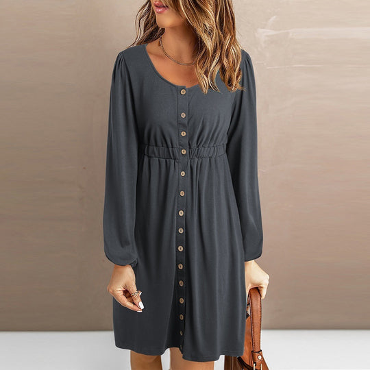 Damen Sommerliches Knopfkleid mit tailliertem Schnitt und langen Ärmeln R&B