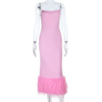 Damen Elegantes Midi-Kleid mit verführerischem Federbesatz R&B