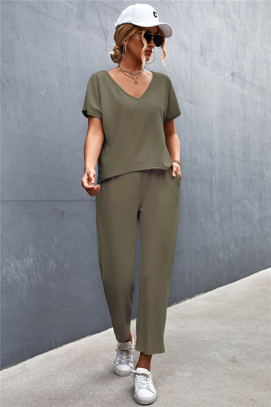 Damen Lounge-Set mit lässigem V-Ausschnitt und elastischen Bündchen R&B