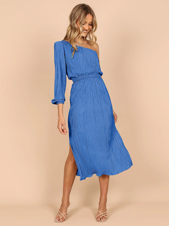Damen Asymmetrisches Plisseekleid mit Taillengürtel R&B