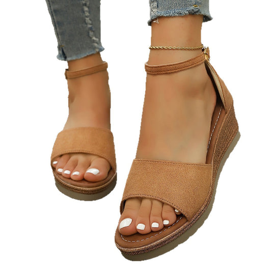 Damen Wedge-Sandalen mit verstellbarem Riemendesign und luxus Akzent R&B