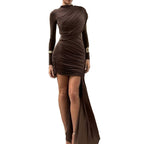 Damen elegantes Wickelkleid mit asymmetrischem Saum und figurbetonter Raffung EB