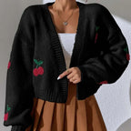 Damen Strickjacke mit floralem Kirschmotiv R&B