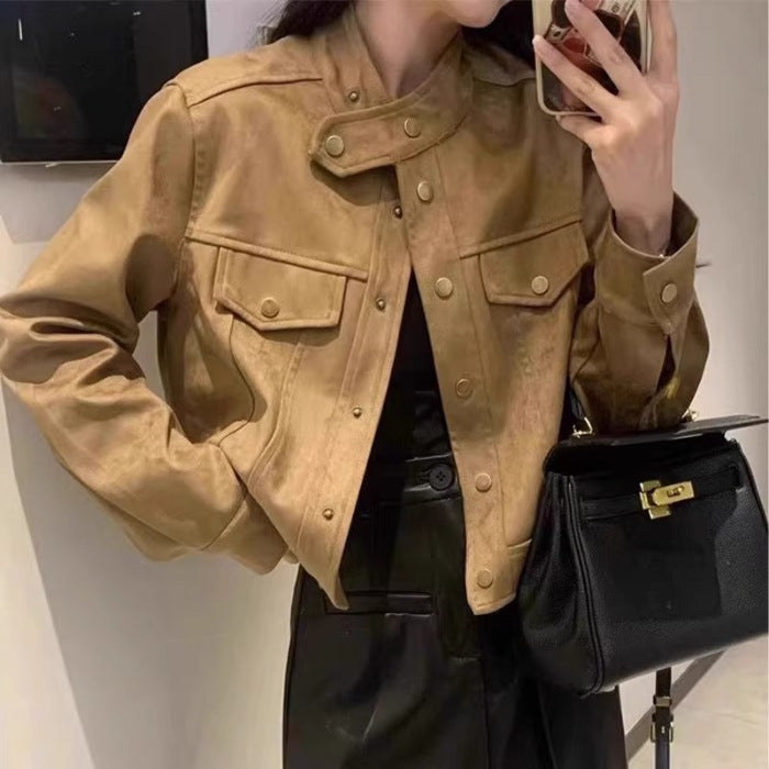 Damen Modische Kurzjacke im Stilmix mit Taschen und Knopfdetails R&B