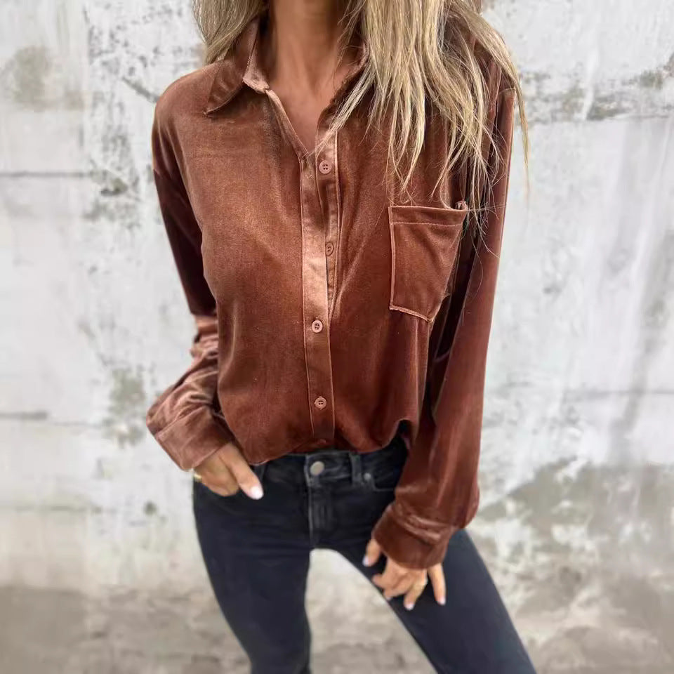 Damen Elegante und glänzende Bluse aus Samt R&B