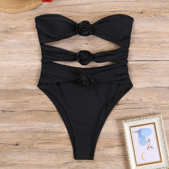 Damen Einteiliger Badeanzug mit floralem Design und innovativem Cut-Outs R&B
