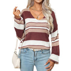 Damen Strickpullover mit modischem Streifenmuster und lässigem Schnitt R&B