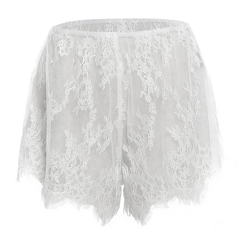 Damen Spitzen-Shorts mit zarter Blumenstickerei und elastischem Bund R&B