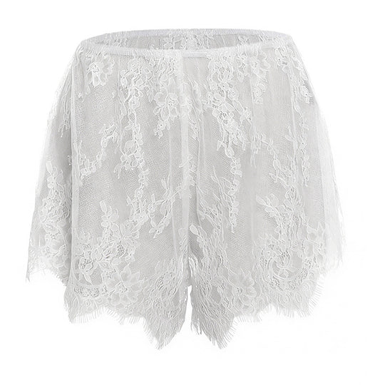 Damen Spitzen-Shorts mit zarter Blumenstickerei und elastischem Bund R&B