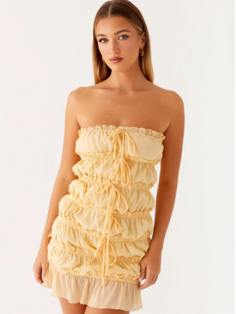 Damen Kurzkleid mit raffinierten Rüschen und verstellbarem Kordelzug R&B
