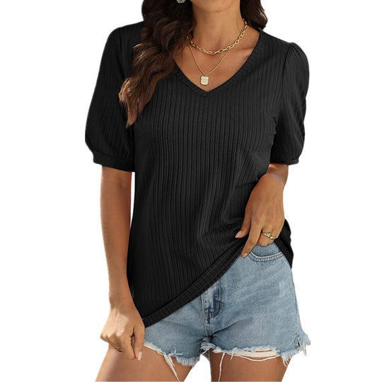 Damen Viskose-Bluse mit Rippenstruktur und Ballonärmel R&B
