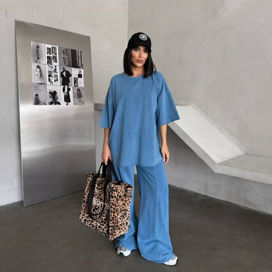 Damen lässiges Baumwoll-Set mit weitem Schnitt und elastischem Bund R&B
