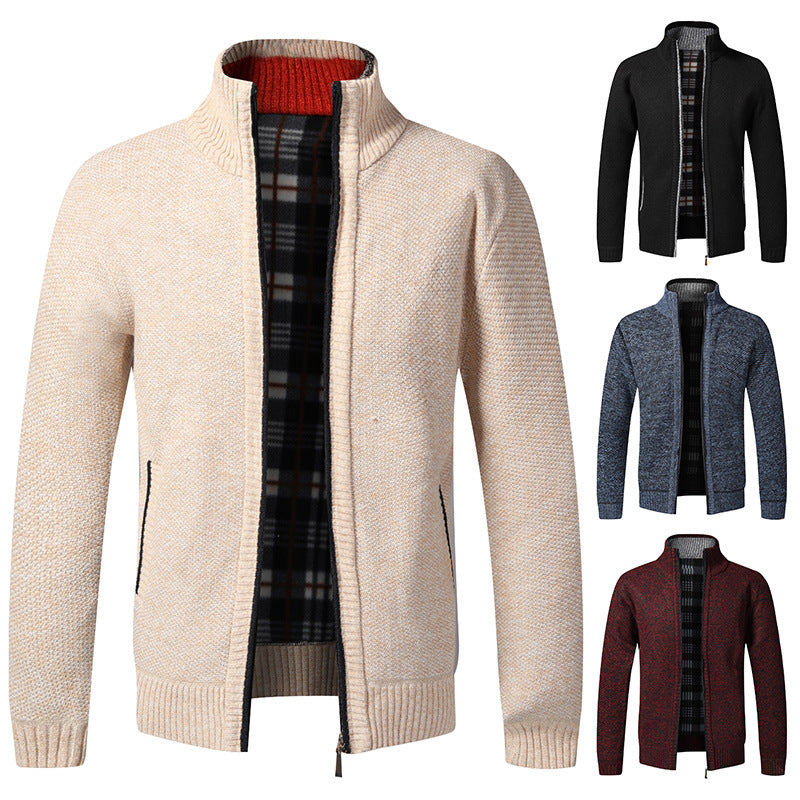 Herren modische Strickjacke mit hochgeschlossenem Kragen und praktischen Taschen R&B