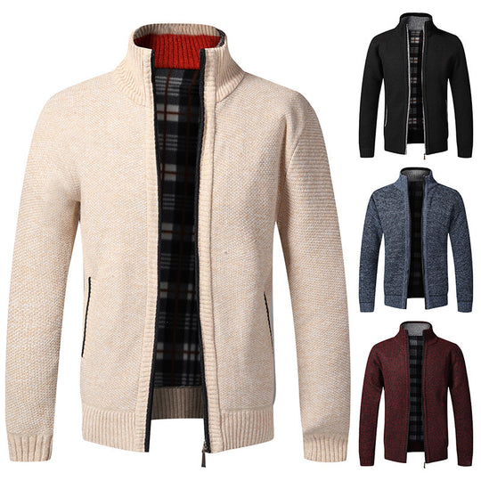 Herren modische Strickjacke mit hochgeschlossenem Kragen und praktischen Taschen R&B