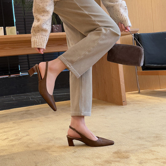 Damen Slingback Pumps aus hochwertigem Leder mit raffiniertem Flechtmuster R&B
