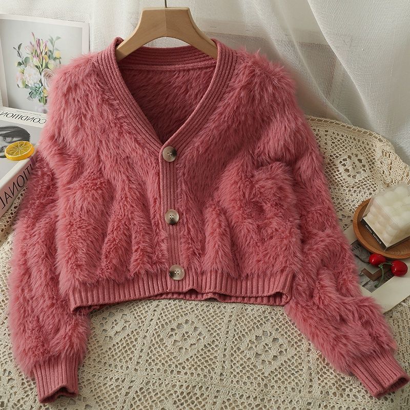 Damen Kuscheliger Cropped Cardigan mit Knopfleiste und weichem Teddy-Fell R&B