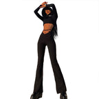 Damen Figurbetontes Cut-Out Lounge-Set mit hoher Taille und Flared Hosen R&B