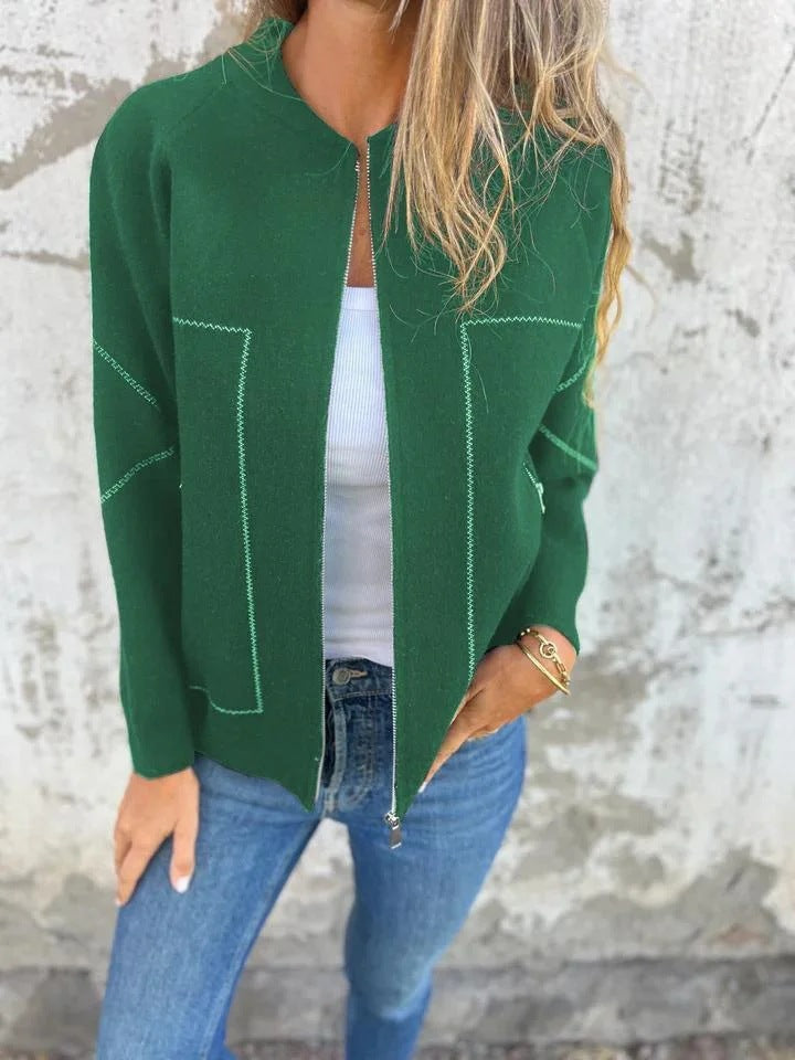 R&B | Strickjacke Jacke Wollmischung Lockere Passform Reißverschluss Seitentaschen