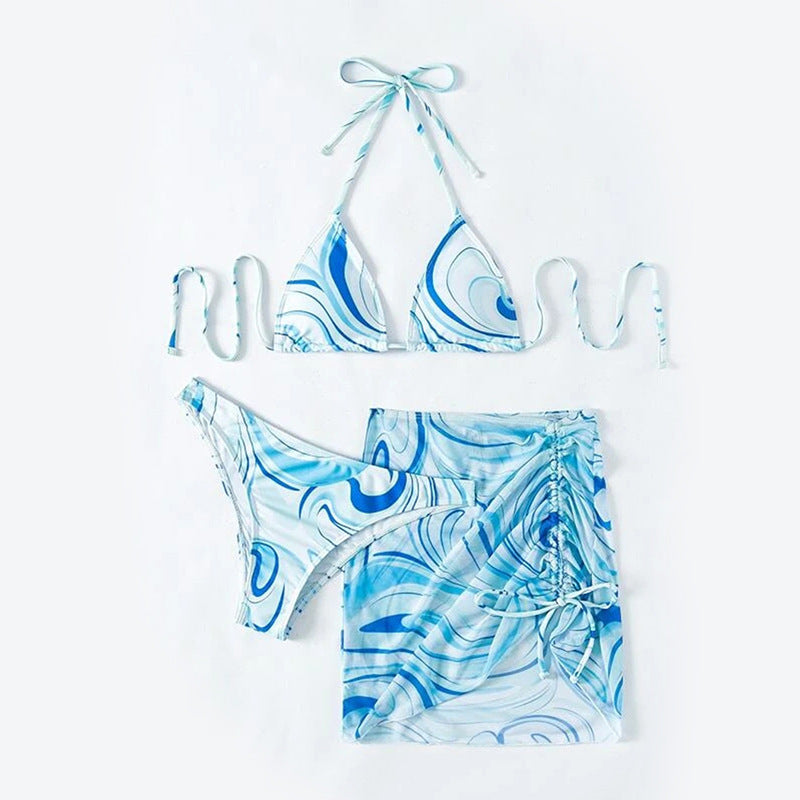 Damen Bikini-Set mit gerafftem Rock und Triangel-Oberteil R&B