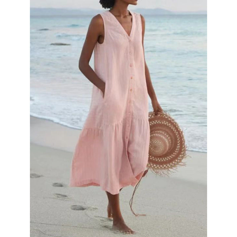 Damen Sommerliches Leinenkleid R&B