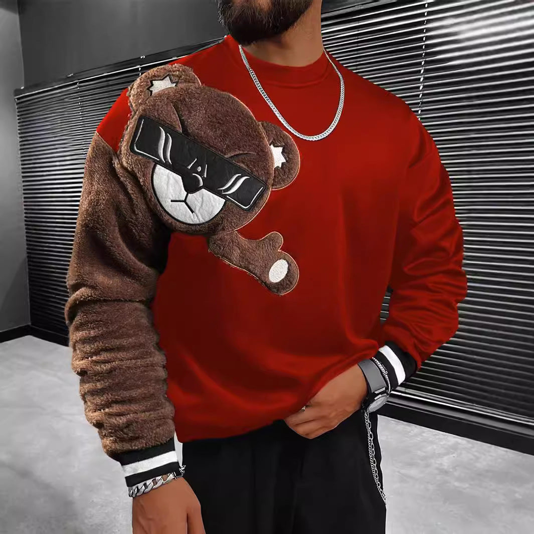 Herren Sweatshirt mit plüschiger Bärenapplikation