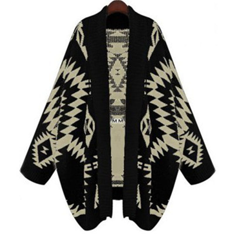 Damen Strickponcho mit auffälligem geometrischem Muster R&B