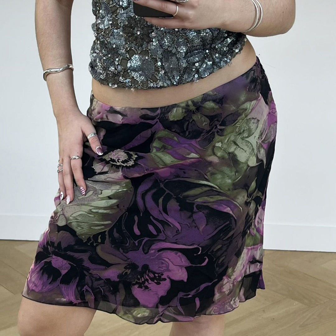 Damen Midi-Rock mit floralem Design und elastischem Bund R&B
