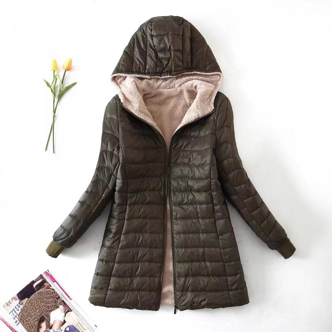 Damen gesteppte Winterjacke mit Kapuze und kuscheligem Innenfutter R&B