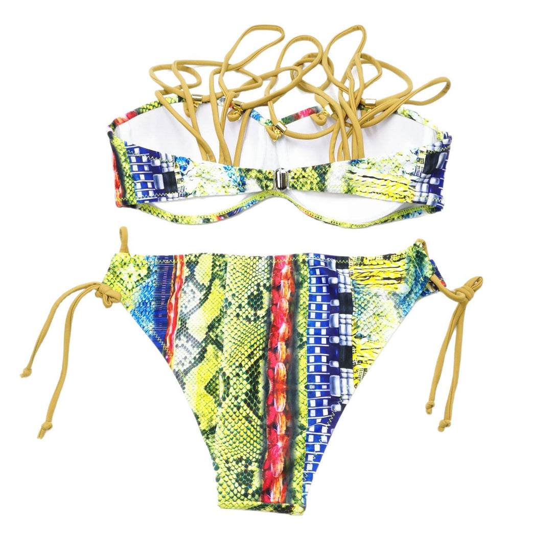 Damen Bikini-Set mit raffiniertem Schnür-Design und lebhaften Mustern R&B