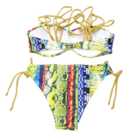Damen Bikini-Set mit raffiniertem Schnür-Design und lebhaften Mustern R&B