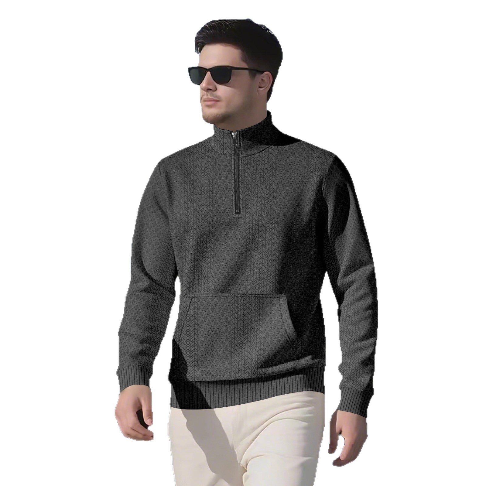 Herren Sweatpullover mit Stehkragen und praktischen Taschen R&B