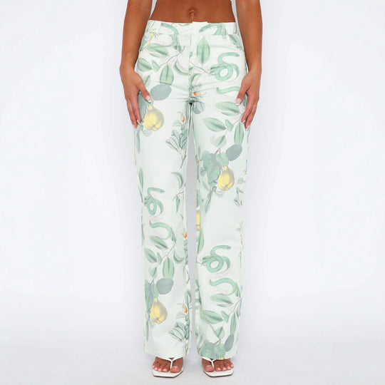 Damen lässige Cargo-Hose mit frischem botanischem Print R&B