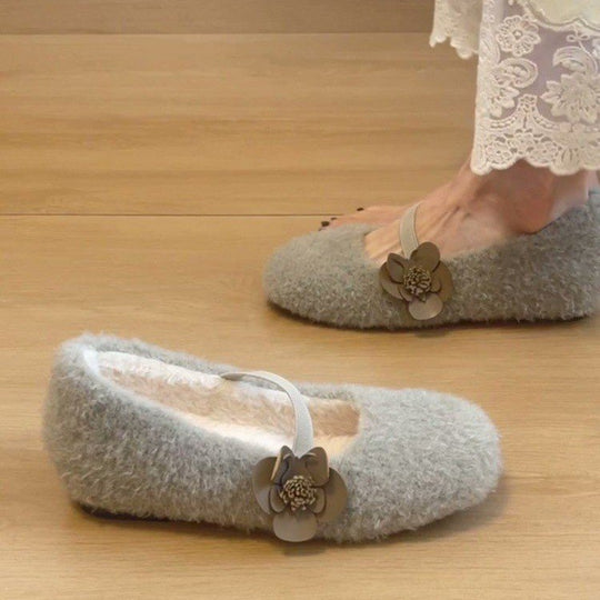 Damen Hausschuhe mit elegantem Blumenapplikation und samtiger Innenpolsterung R&B