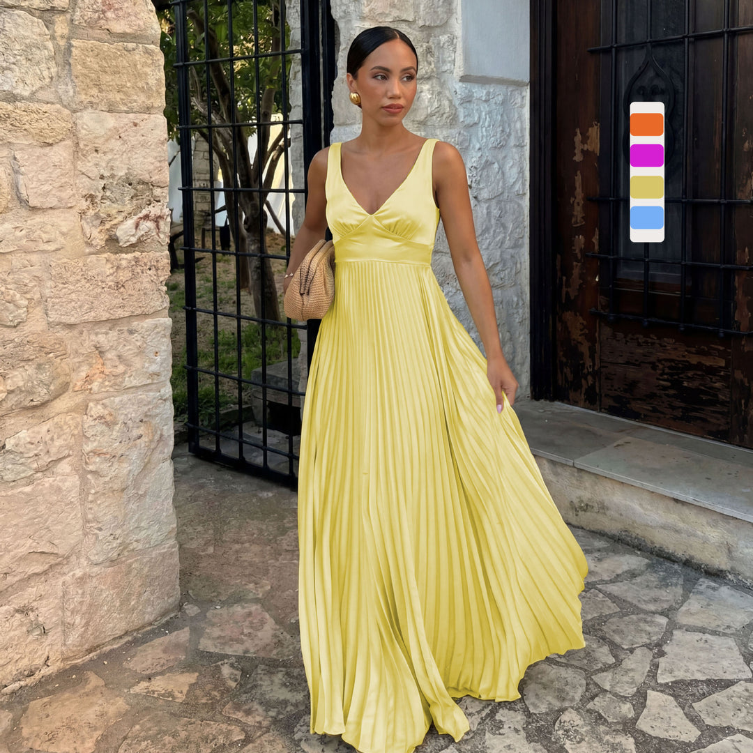 Damen Plisseekleid mit tiefem V-Ausschnitt und eleganter Silhouette R&B