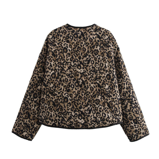 Damen Steppjacke mit modernem Leo-Print und praktischen Taschen R&B