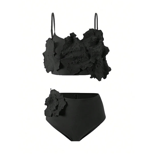 Damen Bikini-Set mit floralem Oberteil und hoch geschnittenem Höschen R&B