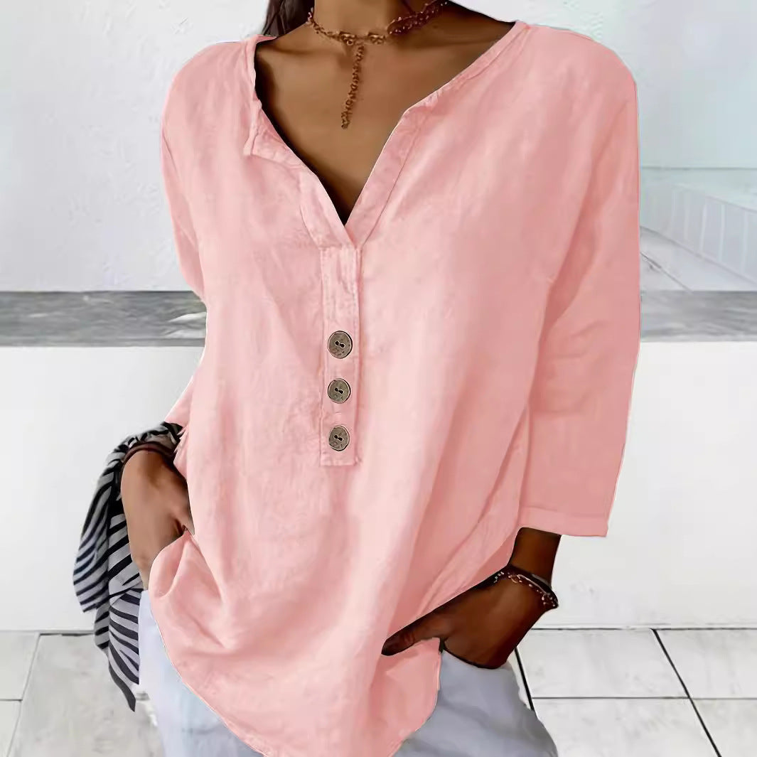 Damen Lässig geschnittenes Blusenshirt mit Knopfleiste R&B