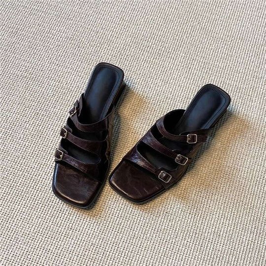 Damen modische Slingback Sandalen mit dekorativen Riemen und eleganten Schnallen R&B