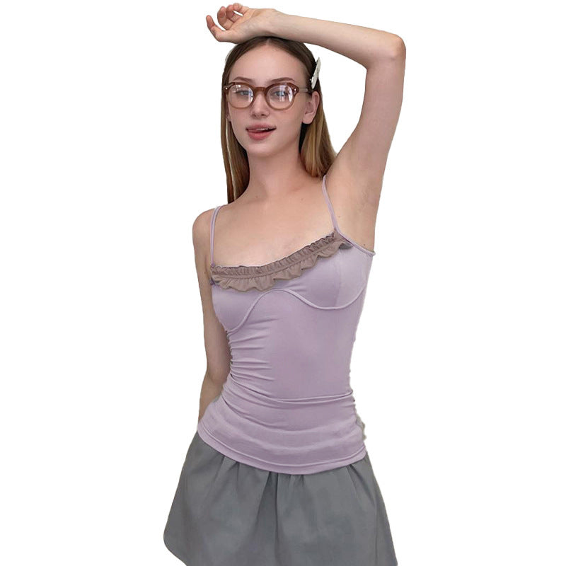 Damen Top mit raffiniertem Rüschensaum und verstellbaren Trägern R&B