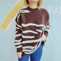 Damen lässiger Strickpullover mit modernem ZR&Brastreifenmuster R&B