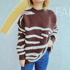 Damen lässiger Strickpullover mit modernem ZR&Brastreifenmuster R&B