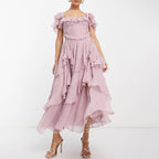 Damen Rüschen Maxikleid mit fließendem Schnitt und romantischem Design R&B