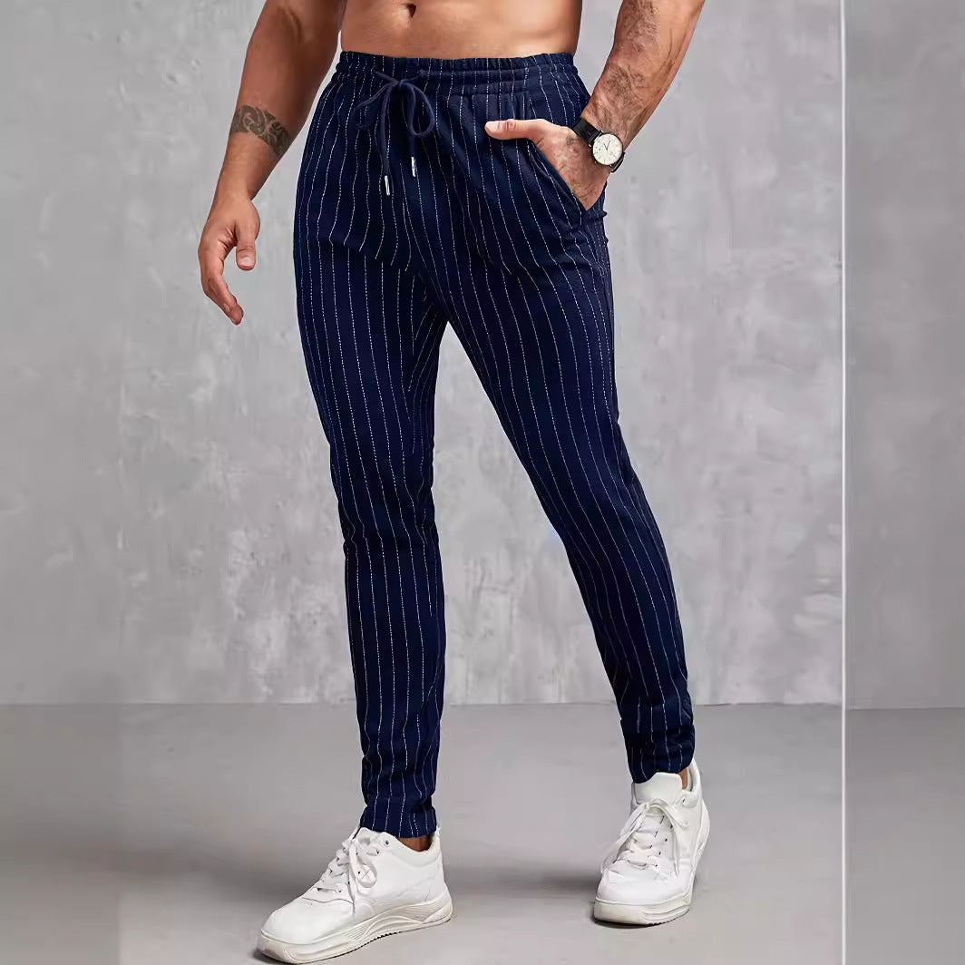 Herren moderne Lounge-Hose mit elastischem Bund und dekorativen Streifen R&B