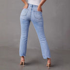 Damen Flared Jeans mit fransigen Säumen und modischem Distressed-Effekt R&B