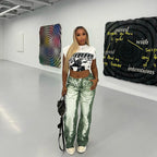Damen modische Weitbeine-Hose mit kreativem Skelett-Design R&B