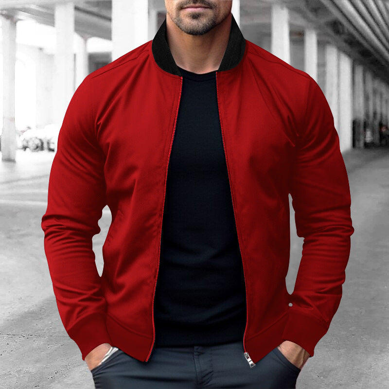 Herren nan legerer Baumwoll-Blouson mit kontrastkragen sichtbarem Metallreißverschluss und seitlichen Eingrifftaschen R&B